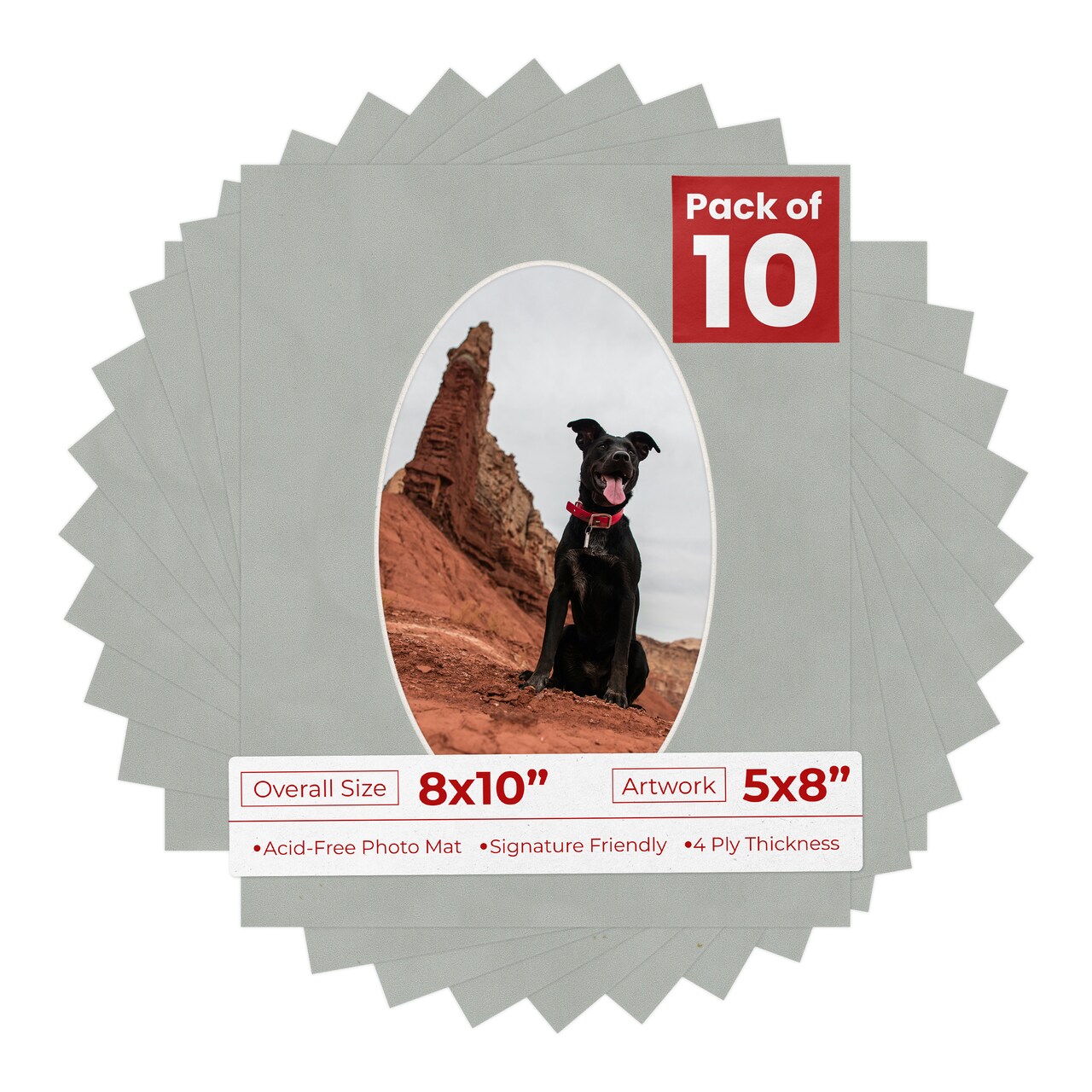 Light Grey Suede Mat Board for 8x10 Frames - Oval Opening for 5x8 Photos